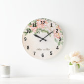 Grande Horloge Ronde Fleurs blanches de pêche à l'aquarelle Élégantes (Maison)