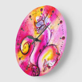 Grande Horloge Ronde FLEURS BLANCHES rose jaune turquoise bleu (Angle)