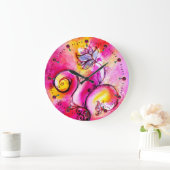 Grande Horloge Ronde FLEURS BLANCHES rose jaune turquoise bleu (Maison)