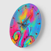 Grande Horloge Ronde FLEURS BLANCHES rose jaune turquoise bleu (Angle)