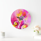 Grande Horloge Ronde FLEURS BLANCHES rose jaune turquoise bleu (Maison)