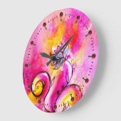Grande Horloge Ronde FLEURS BLANCHES rose jaune turquoise bleu (Angle)