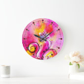 Grande Horloge Ronde FLEURS BLANCHES rose jaune turquoise bleu (Maison)