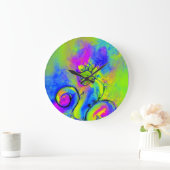 Grande Horloge Ronde FLEURS BLANCHES rose jaune vert bleu (Maison)