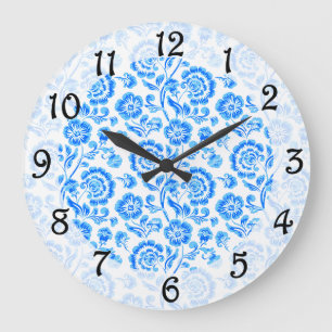 Grande Horloge Ronde Fleurs bleues