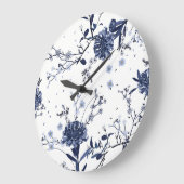 Grande Horloge Ronde Fleurs bleues (Angle)