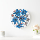 Grande Horloge Ronde Fleurs bleues et blanches (Maison)