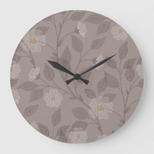Grande Horloge Ronde Fleurs brodées et feuilles, design sans soudure.