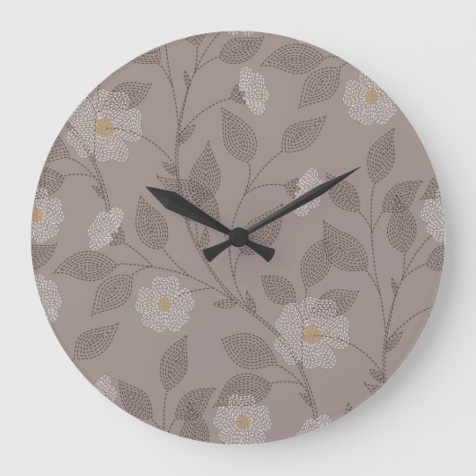 Grande Horloge Ronde Fleurs brodées et feuilles, design sans soudure. (Recto)