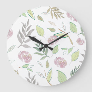 Grande Horloge Ronde Fleurs d'aquarelle