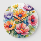 Grande Horloge Ronde Fleurs d'aquarelle en fleurs (Recto)
