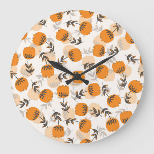 Grande Horloge Ronde Fleurs d'art populaire style scandinave
