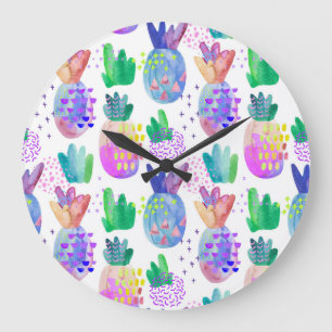 Grande Horloge Ronde Fleurs d'automne peintes à la main, motif sans sou
