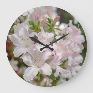 Grande Horloge Ronde Fleurs d'azalée roses en fleurs de printemps