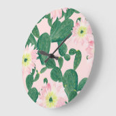 Grande Horloge Ronde Fleurs de cactus : peinture aquarelle (Angle)
