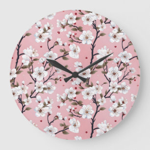 Grande Horloge Ronde Fleurs de cerisier printanières romantiques Japand