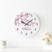 Grande Horloge Ronde Fleurs de cerisier rose blanc Nom (Maison)