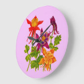Grande Horloge Ronde fleurs de columbine (Angle)