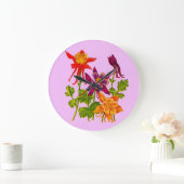 Grande Horloge Ronde fleurs de columbine (Maison)