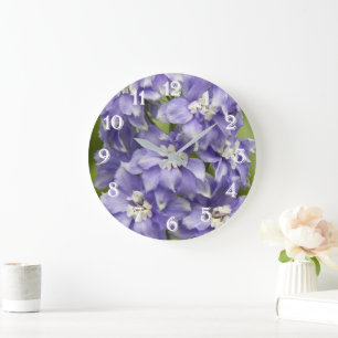 Grande Horloge Ronde Fleurs de Delphinium Violet