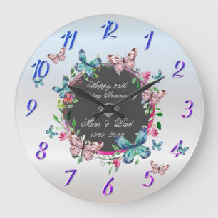 Grande Horloge Ronde Fleurs de diamant papillons 50 ans de mariage