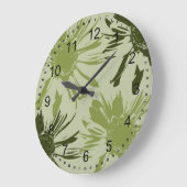Grande Horloge Ronde Fleurs de Gerbera verte de chaux (Angle)
