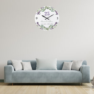 Grande Horloge Ronde Fleurs de lavande violettes pour mariage et annive