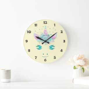 Grande Horloge Ronde Fleurs de Licorne Mignonne Fabuleuse Visage 1