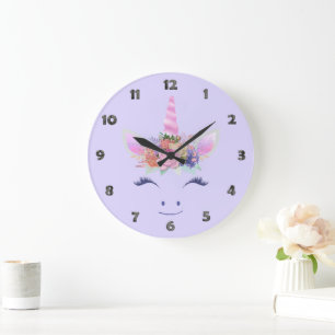 Grande Horloge Ronde Fleurs de Licorne Mignonne Fabuleuse Visage 2