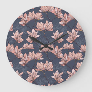 Grande Horloge Ronde Fleurs de magnolia japonaise, sans soudure, style 