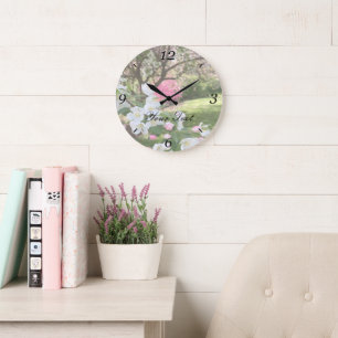 Grande Horloge Ronde Fleurs de mai rose