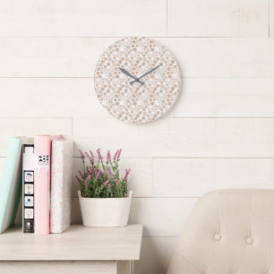 Grande Horloge Ronde Fleurs de marguerite beige esthétique florale Dits