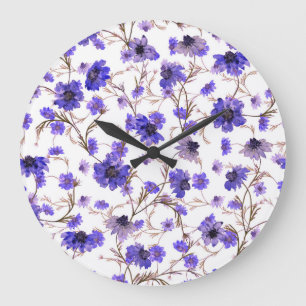 Grande Horloge Ronde Fleurs de Marigold, papier peint floral transparen