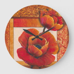 Grande Horloge Ronde Fleurs de pavot sur l'arrière - plan bronzage et