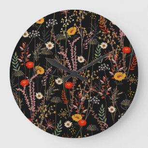 Grande Horloge Ronde Fleurs de prairie en floraison main tiré