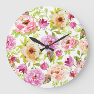Grande Horloge Ronde Fleurs de printemps