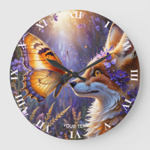 Grande Horloge Ronde Fleurs de renard à papillon mignonne Imaginaire