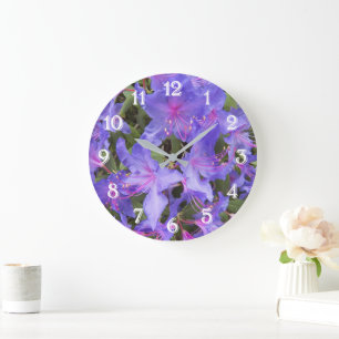 Grande Horloge Ronde Fleurs de Rhododendron Violet