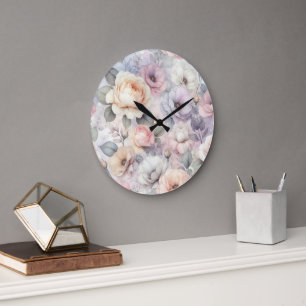 Grande Horloge Ronde Fleurs de rose élégantes