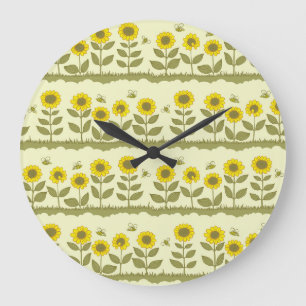 Grande Horloge Ronde Fleurs de soleil, abeilles, motif mignon sans soud