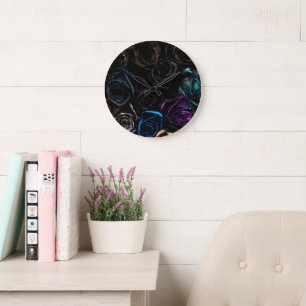 Grande Horloge Ronde Fleurs de velours gothiques roses texture florale