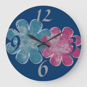 Grande Horloge Ronde Fleurs de verre (rose/turquoise/marine)