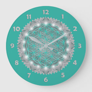 Grande Horloge Ronde FLEURS DE VIE - Géométrie Sacrée Lumière 2