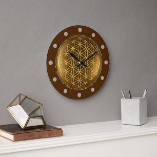 Grande Horloge Ronde FLEURS DE VIE - Géométrie Sacrée Médaillon 1
