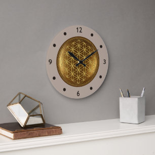 Grande Horloge Ronde FLEURS DE VIE - Géométrie Sacrée Médaillon 1