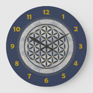 Grande Horloge Ronde FLEURS DE VIE - Symbole de géométrie sacrée Art 1