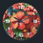 Grande Horloge Ronde Fleurs d'Hibiscus rouge vif-76894<br><div class="desc">Fleurs d'Hibiscus rouge vif-76894</div>