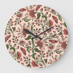 Grande Horloge Ronde Fleurs d'Imaginaire Paisley main tiré