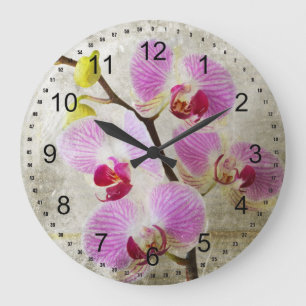 Grande Horloge Ronde Fleurs d'orchidées