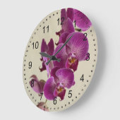 Grande Horloge Ronde Fleurs d'orchidées roses (Angle)